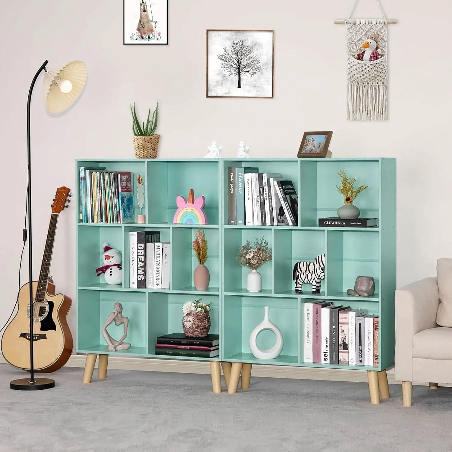 Mint Green 7 Cube Bookcase For Kids Toy Storage Organizer from PriceLows™