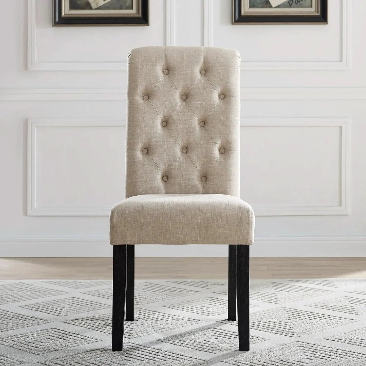 Tufted Solid Wood Dining Chairs Tan Set Of 2 Modern from PriceLows™
