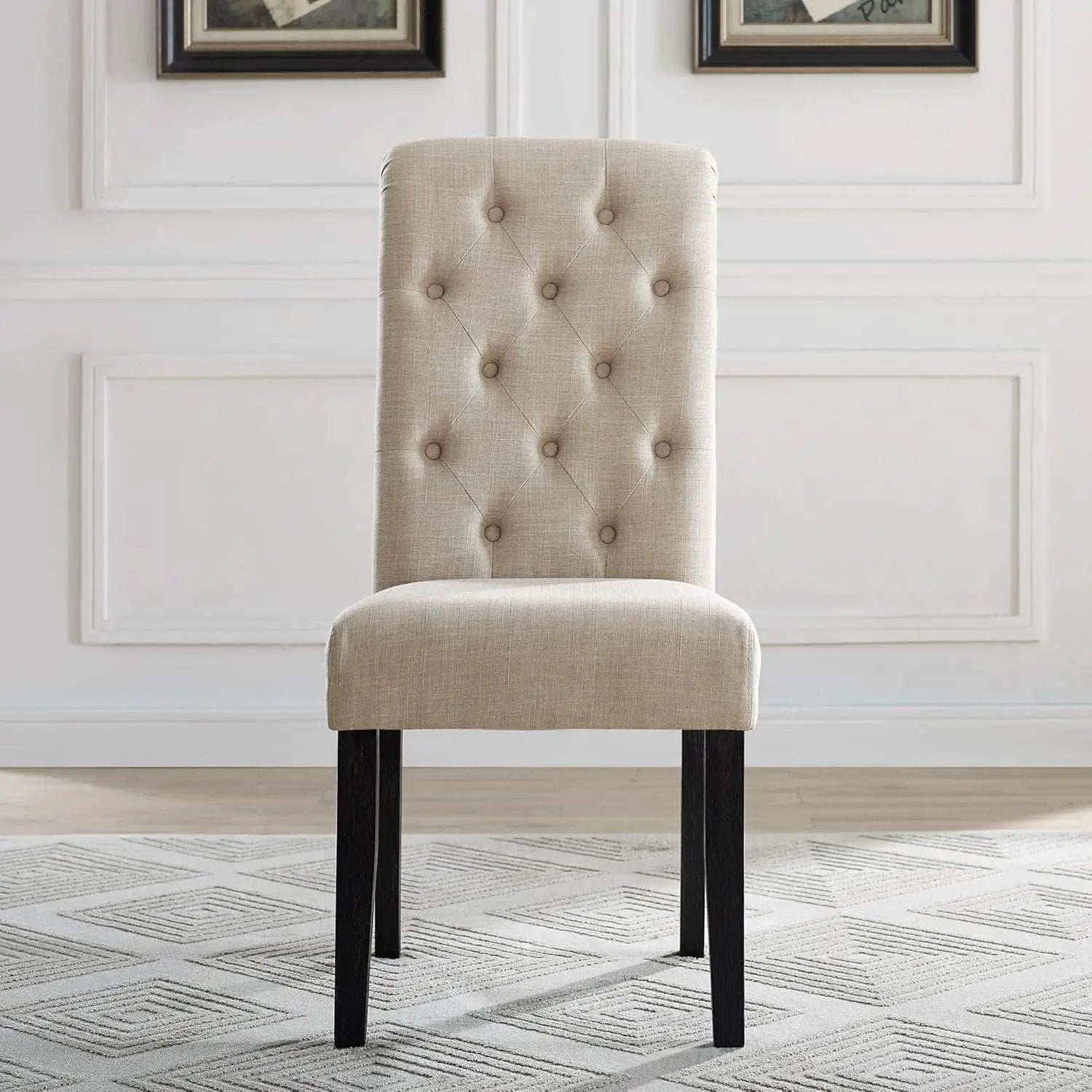 Tufted Solid Wood Dining Chairs Tan Set Of 2 Modern from PriceLows™