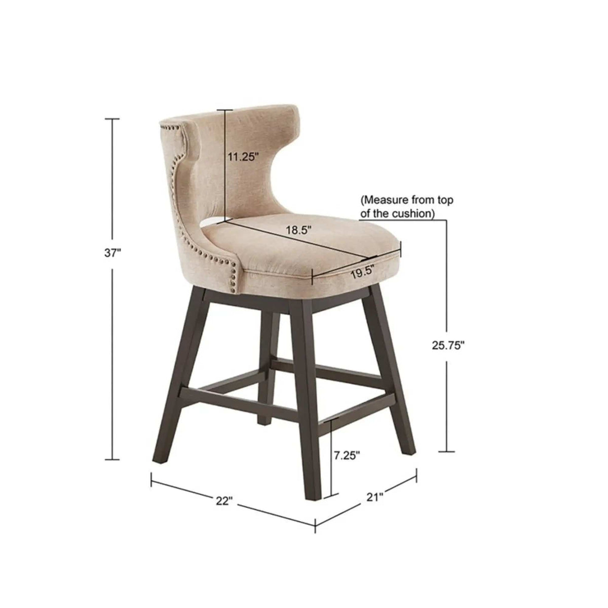 360 Degree Swivel Counter Stool With Silver Detailing Counter Height (24"-27") | 22 x 21 x 37 in | Solid Wood & Fabric | Home