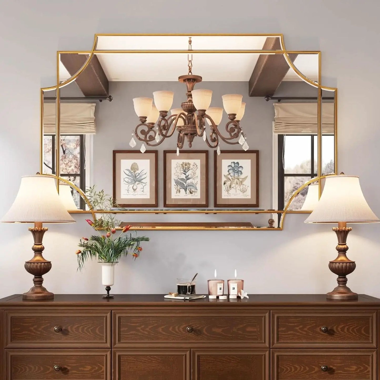 32x48 Inch Gold Wall Mirror Beveled Full Length Mirror from PriceLows™
