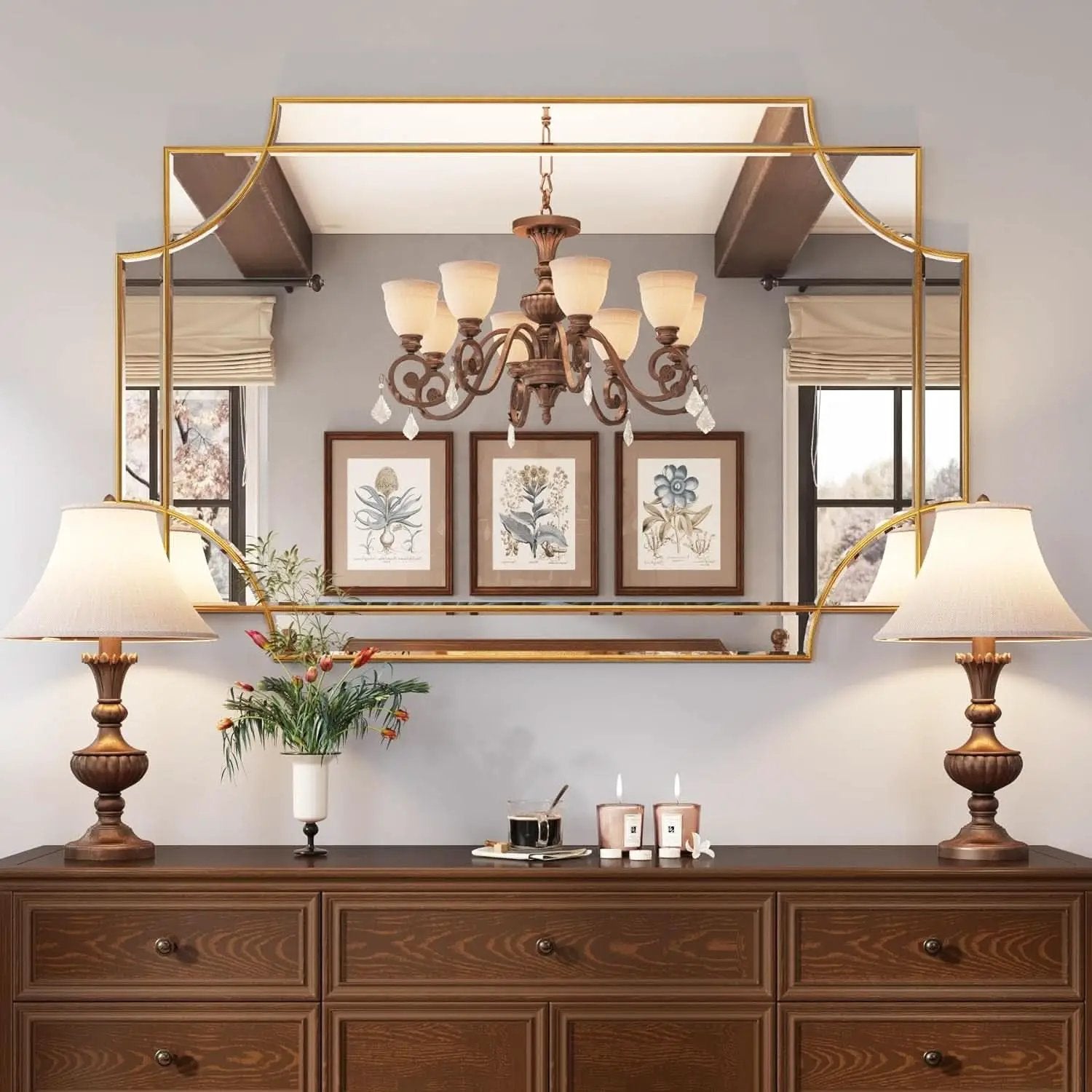 32x48 Inch Gold Wall Mirror Beveled Full Length Mirror from PriceLows™