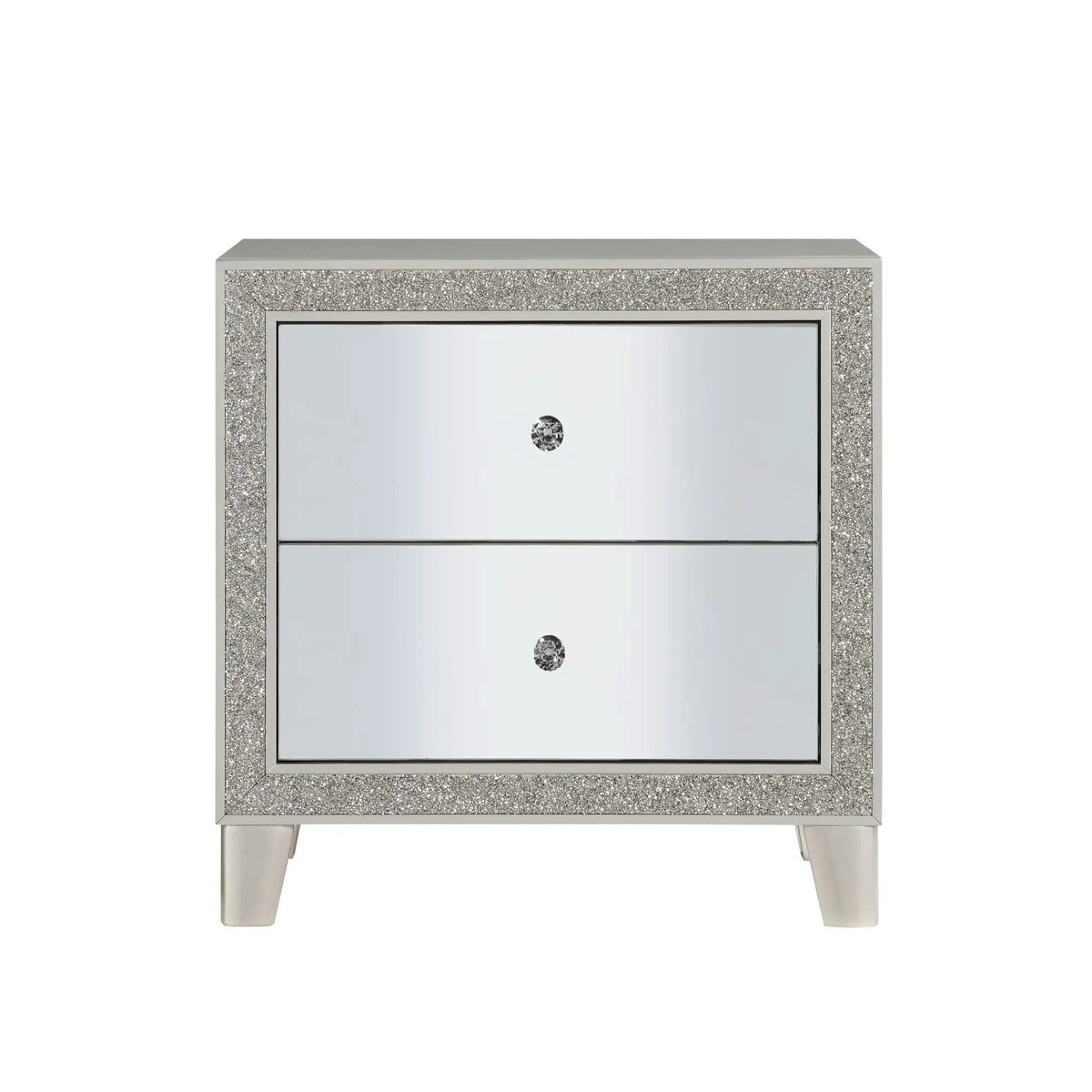 Sliverfluff Mirrored Nightstand | Champagne Finish | Two Drawers | Felt-Lined Top Drawer