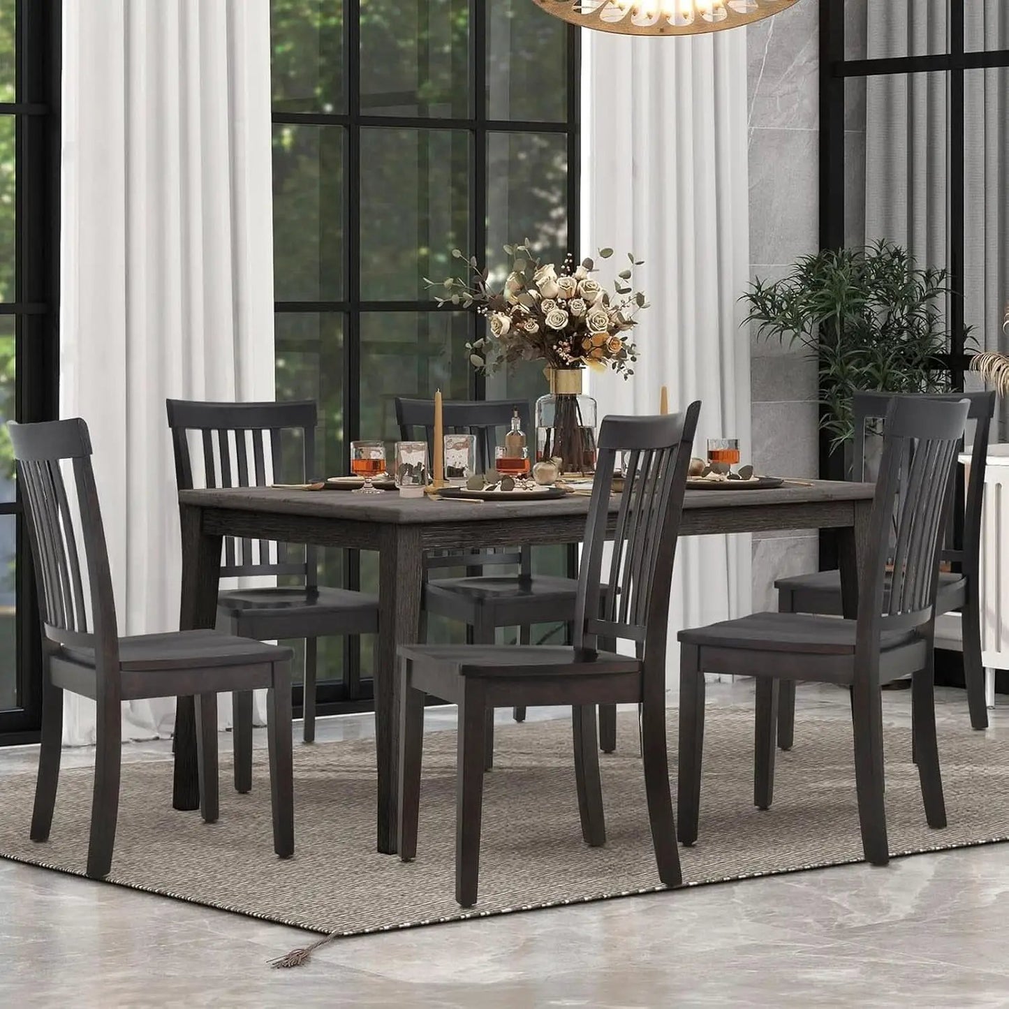 Wooden Windsor Dining Chairs Set Of 6 Dark Brown With Spindle Back from PriceLows™