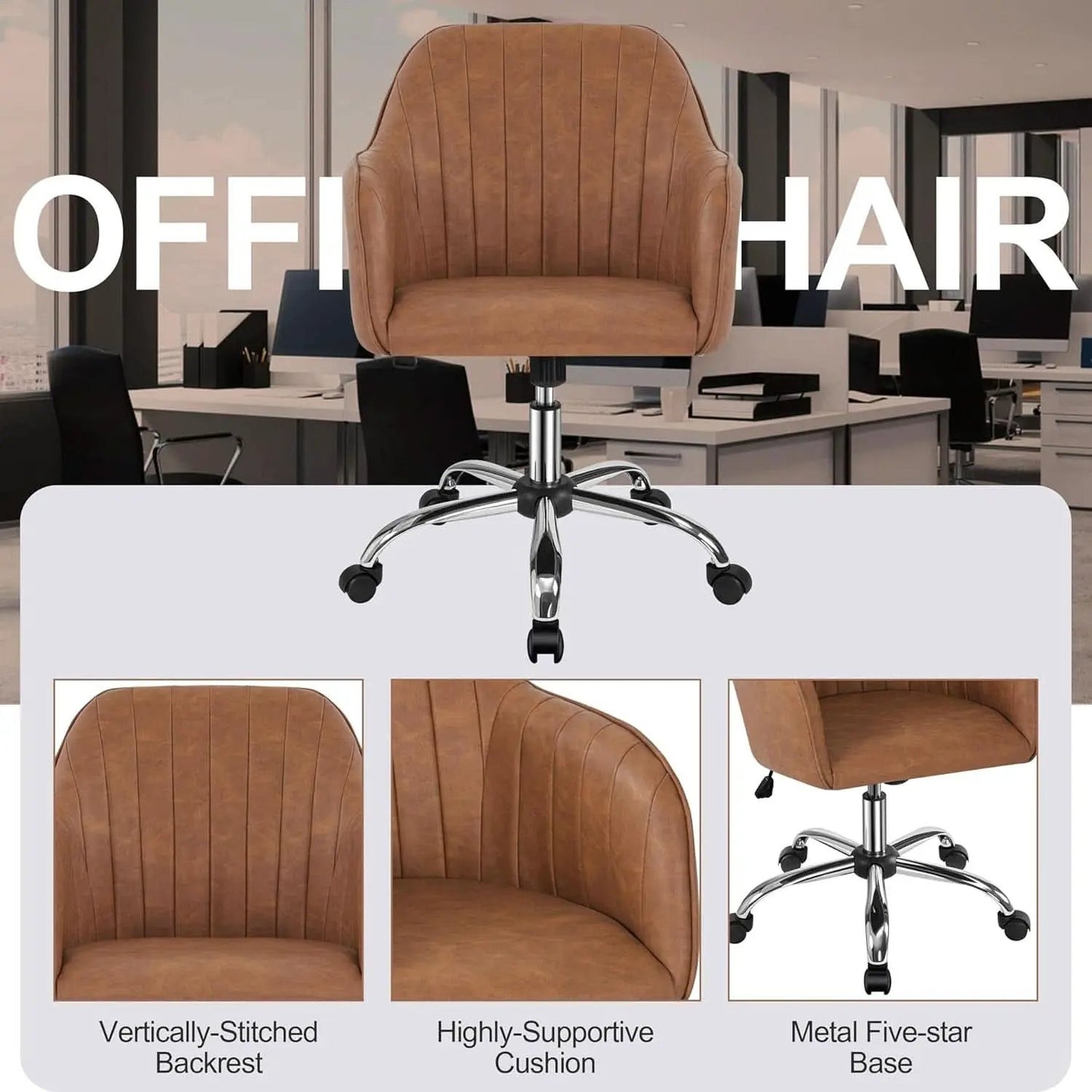 Height Adjustable Brown Ergonomic Office Desk Chair from PriceLows™