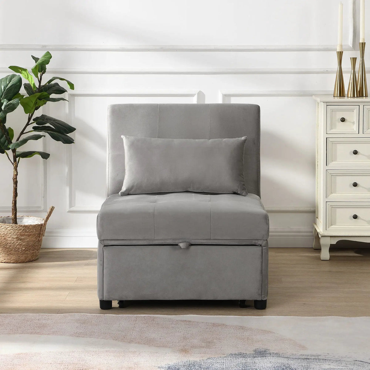 Folding Sofa Bed | Gray Fabric | Space Saving Frame | Single Size
