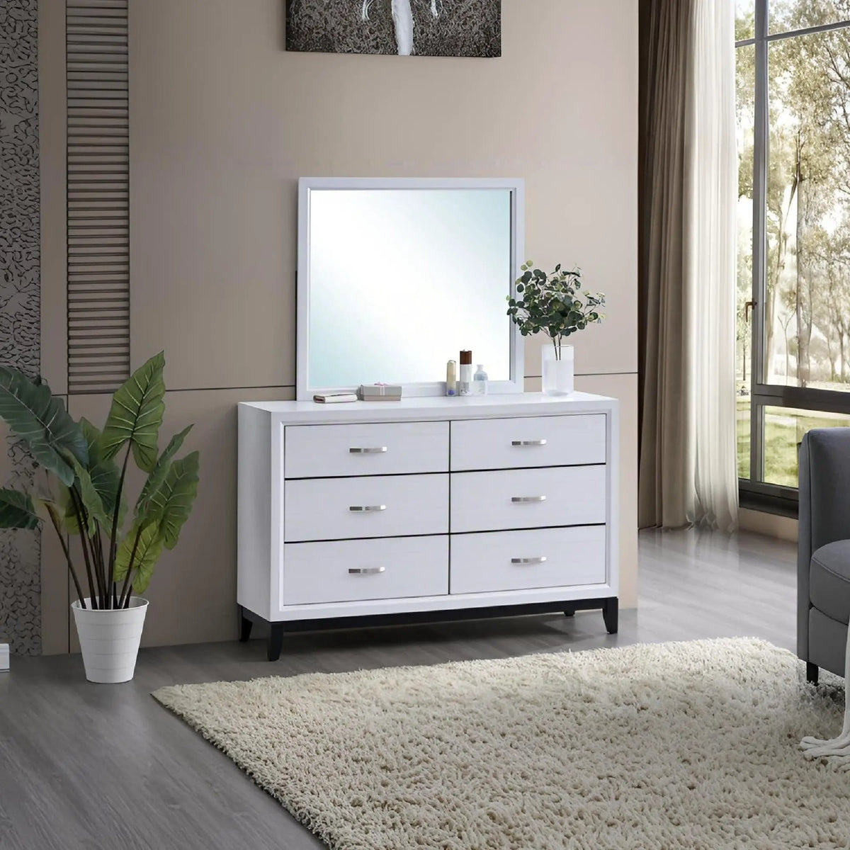 Glasgow Dresser With 6 Drawers | 2 Pieces | Steel & Wood | Bedroom