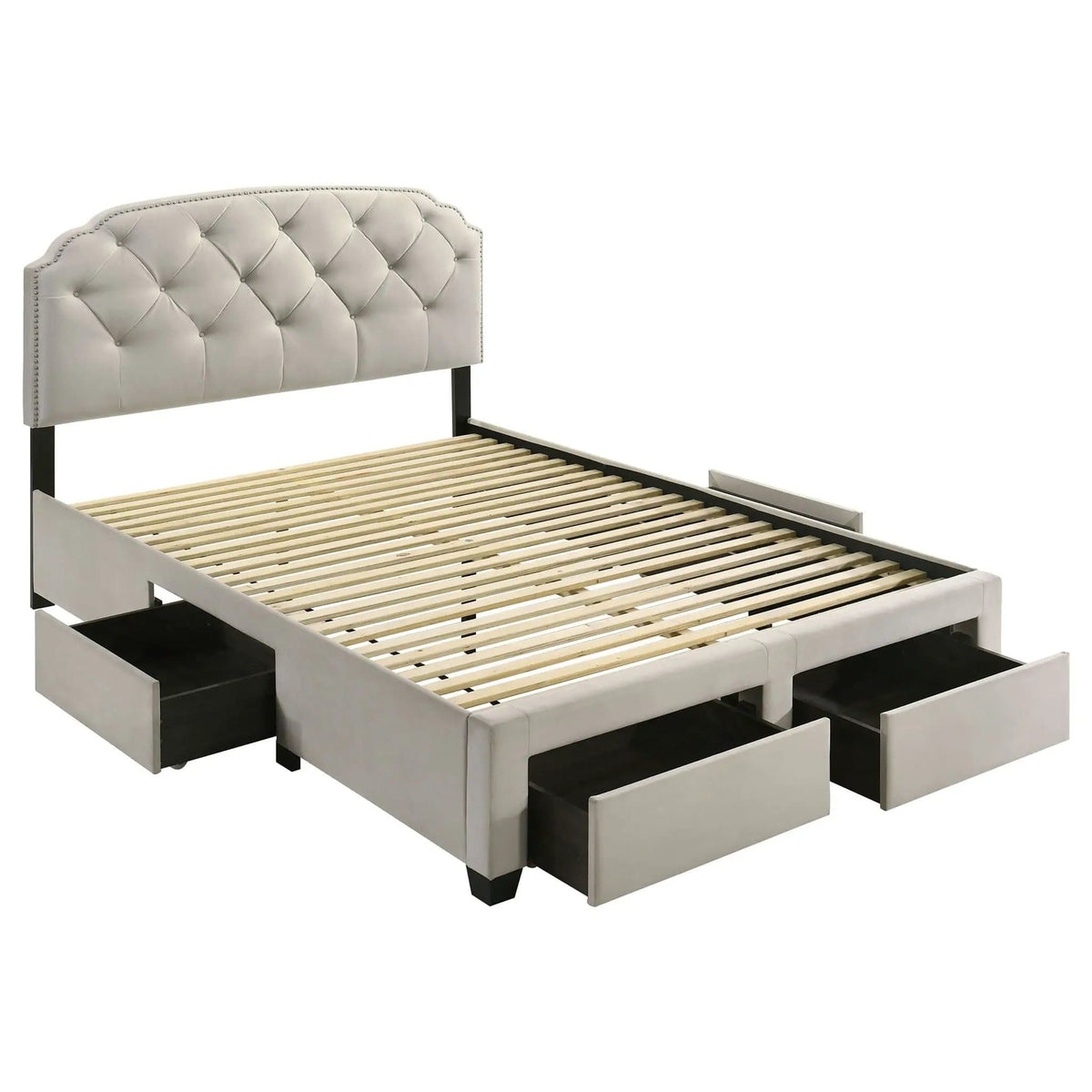 Marianna 4-drawer Upholstered Queen Storage Bed | 64.25 x 88.5 x 52.25 in | Rubberwood & Engineered Wood | Cream