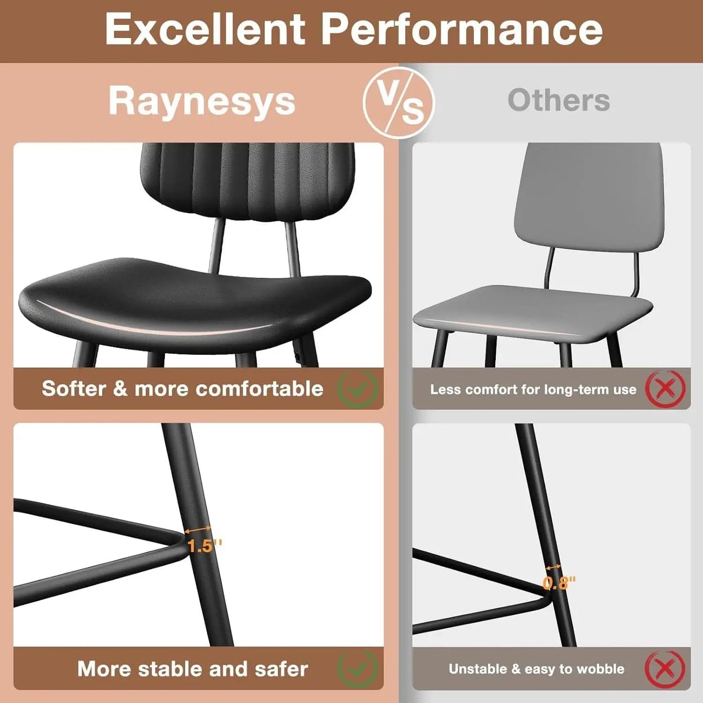 Bar Stools Set 2 24.6In Counter Height Black Faux Leather from PriceLows™