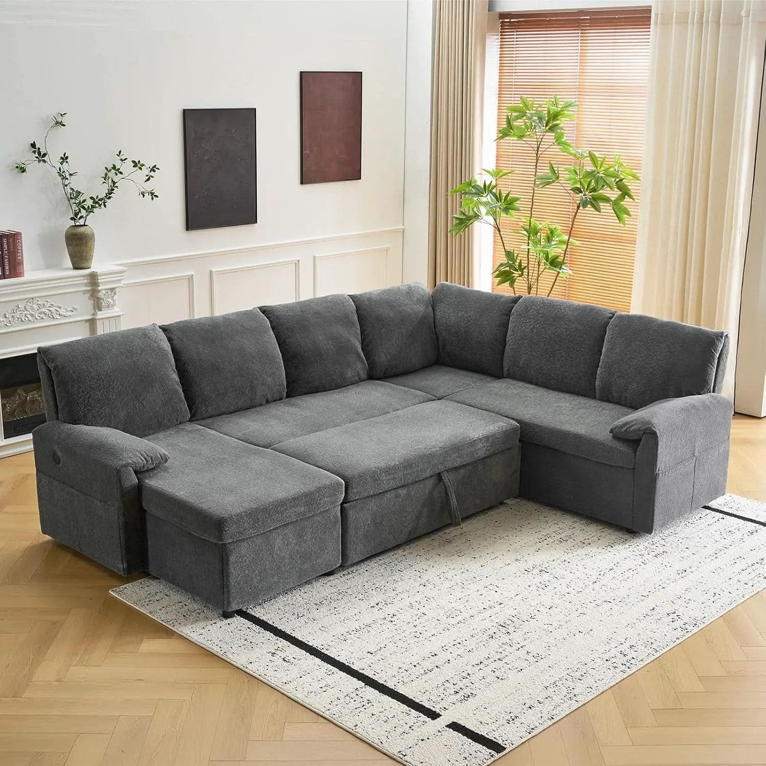 Convertible Sofa Bed With CloudLike Storage Chaise from PriceLows™