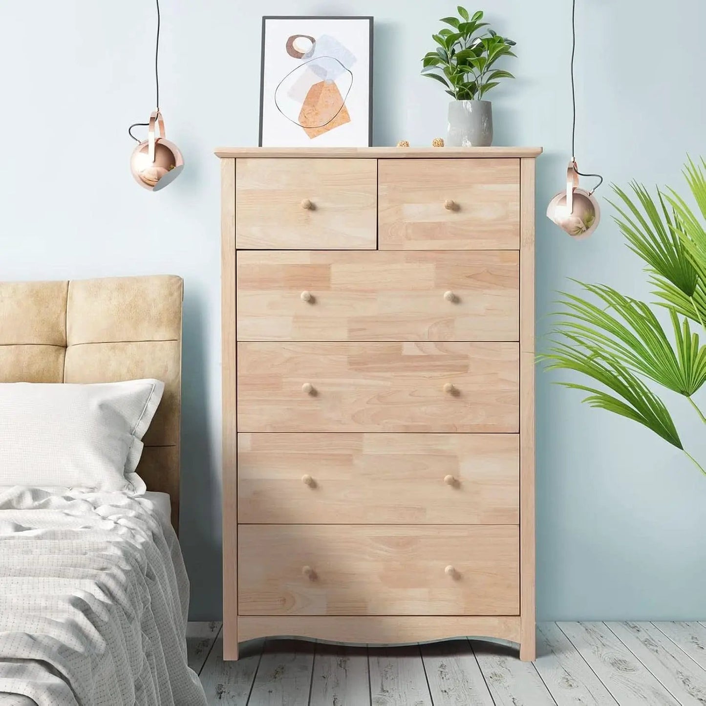Unfinished Rubber Wood Six Drawer Dresser For DIY Finish from PriceLows™
