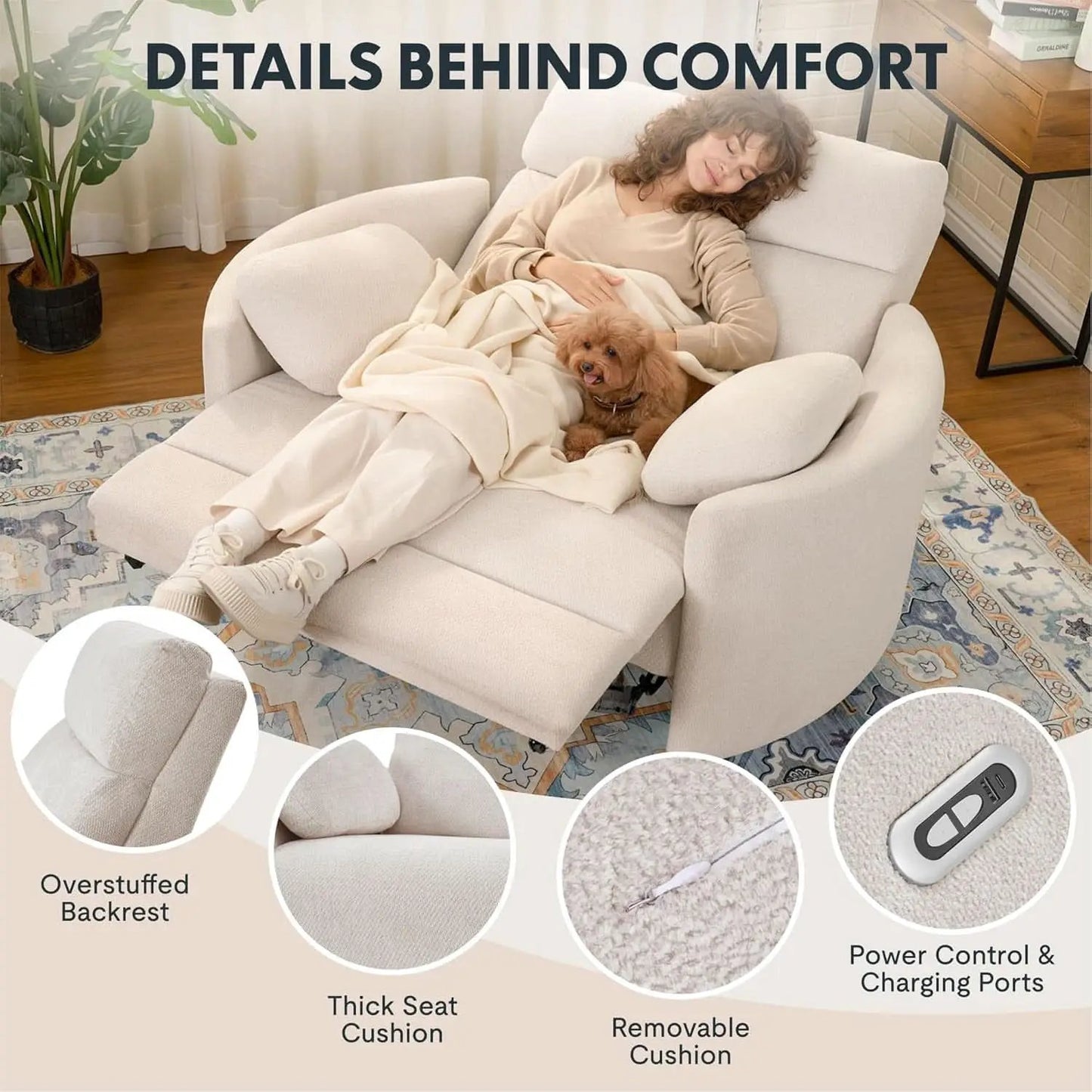 54 Inch Power Recliner Chair With USB Type C Ports Gray from PriceLows™