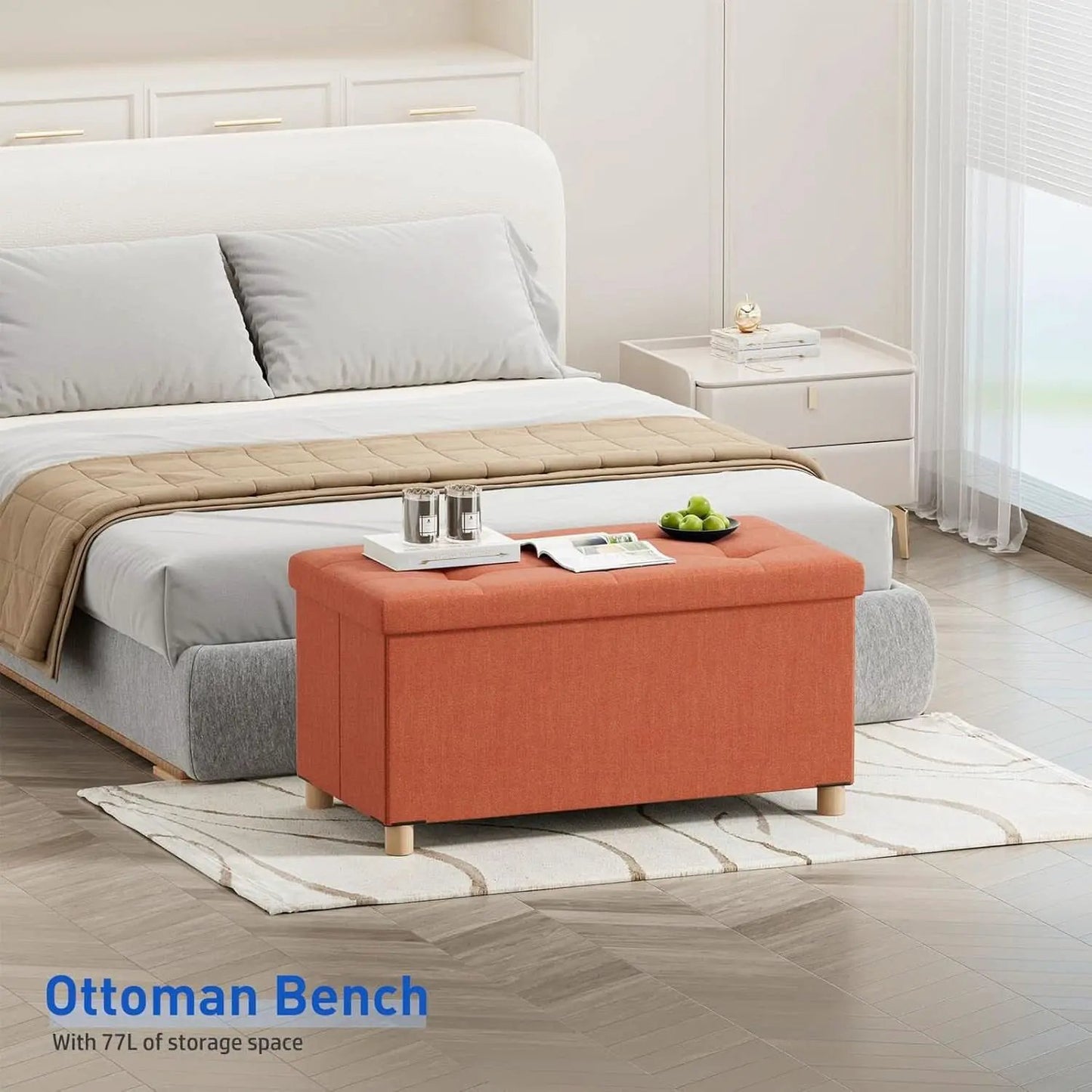 30 Inch Folding Storage Ottoman Bench Bright Orange from PriceLows™