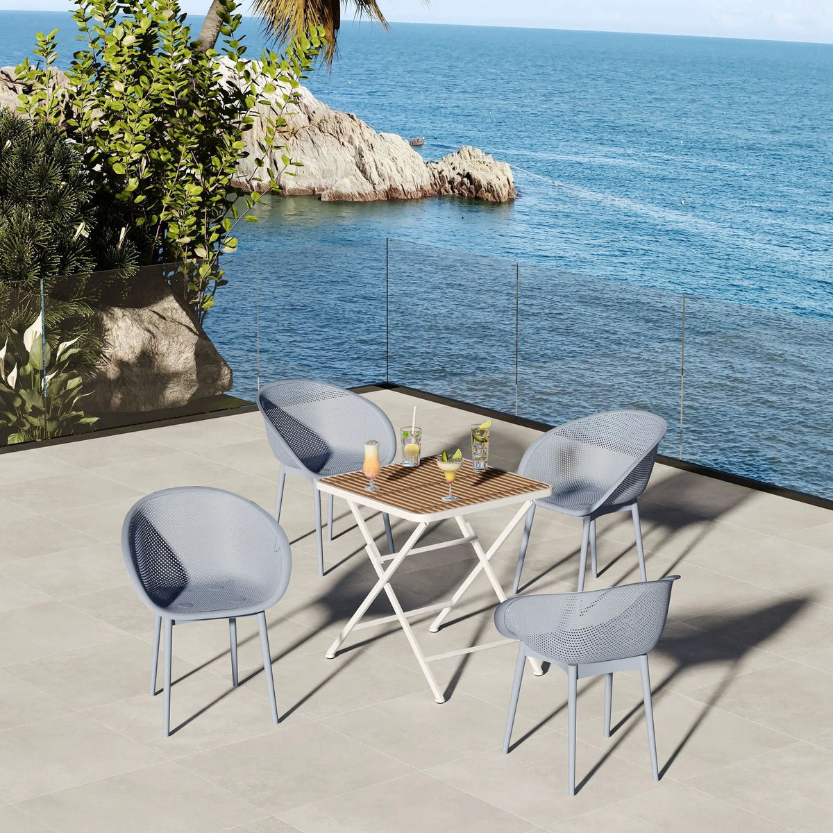 Lounge Chair Set With Folding Table | 2 Pack Chairs | All-Weather Polypropylene | Woven Design