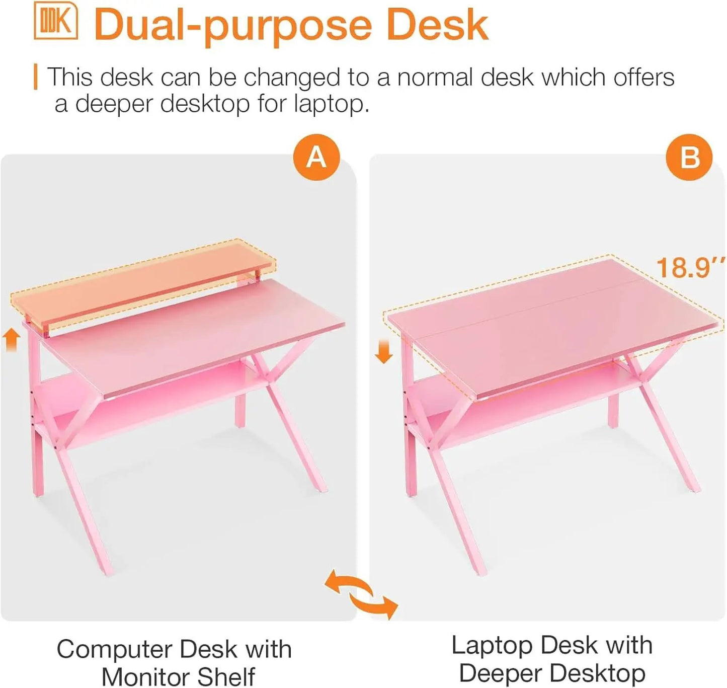 27.5-Inch Pink Desk With Monitor Stand For Small Spaces from PriceLows™