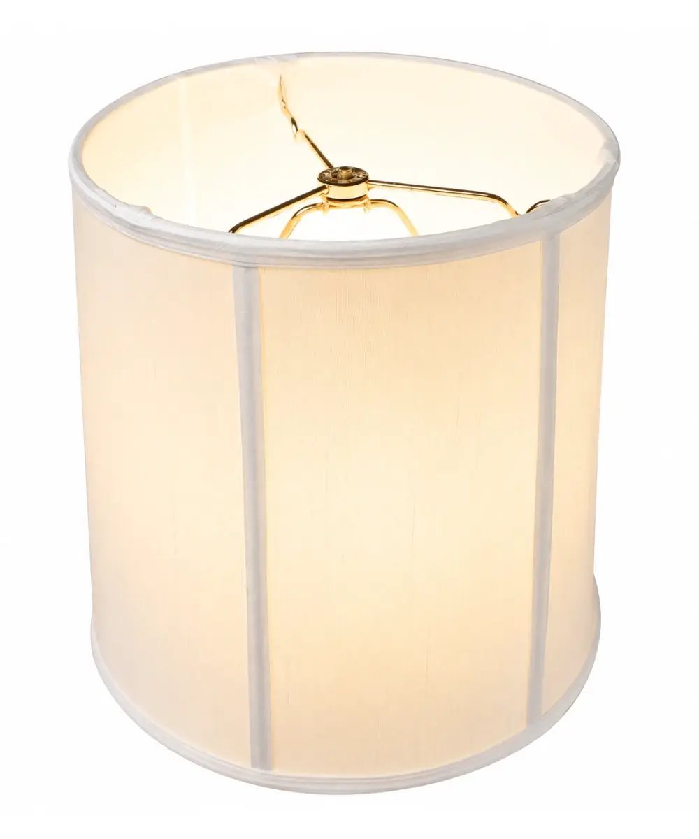 Drum Lampshade In White Shantung | 14x16x17in | Metal Frame | Cylinder Shade