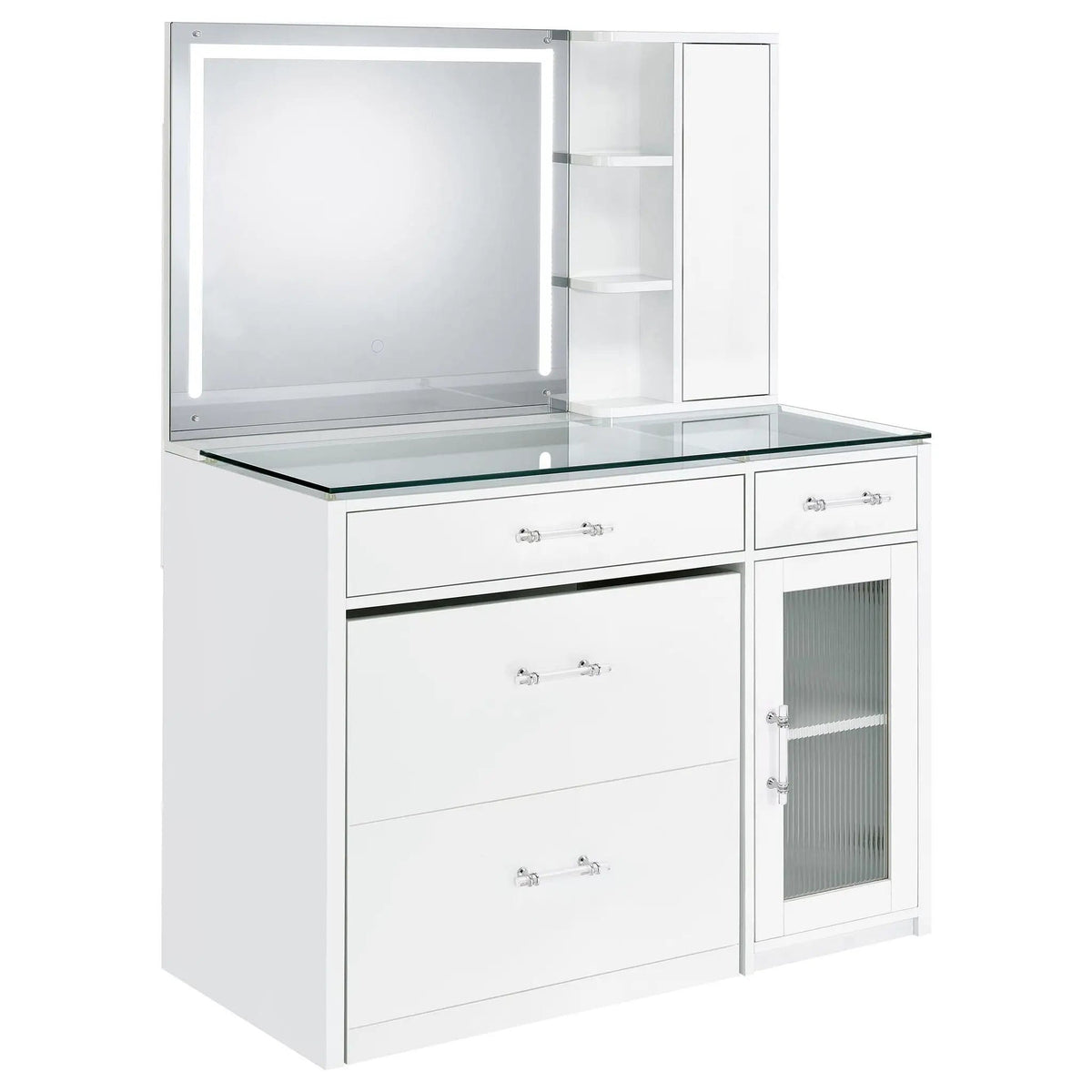 Flora 2-drawer Vanity Set with LED Mirror White High Gloss | 39.5 x 19.75 x 53.75 in | Tempered Glass & Acrylic | Bathroom