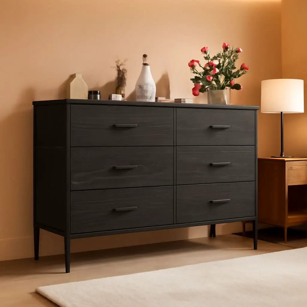 Fabric Dresser With 5 Drawers Charcoal Black Wood Grain from PriceLows™