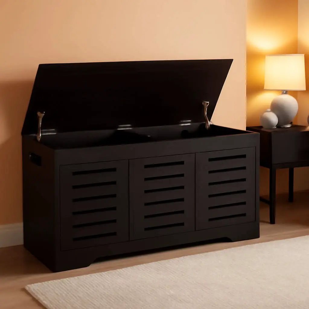 Espresso 47.3Inch Wood Storage Chest FlipTop Hinges from PriceLows™