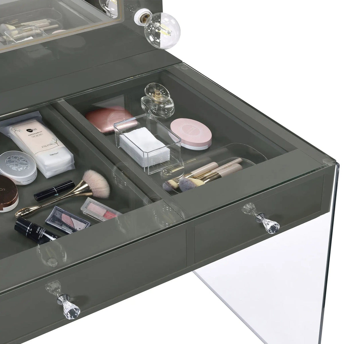 Afshan 3-drawer Vanity Set with Lighting Grey High Gloss | 47 x 18.75 x 61.5 in | Tempered Glass | Bathroom