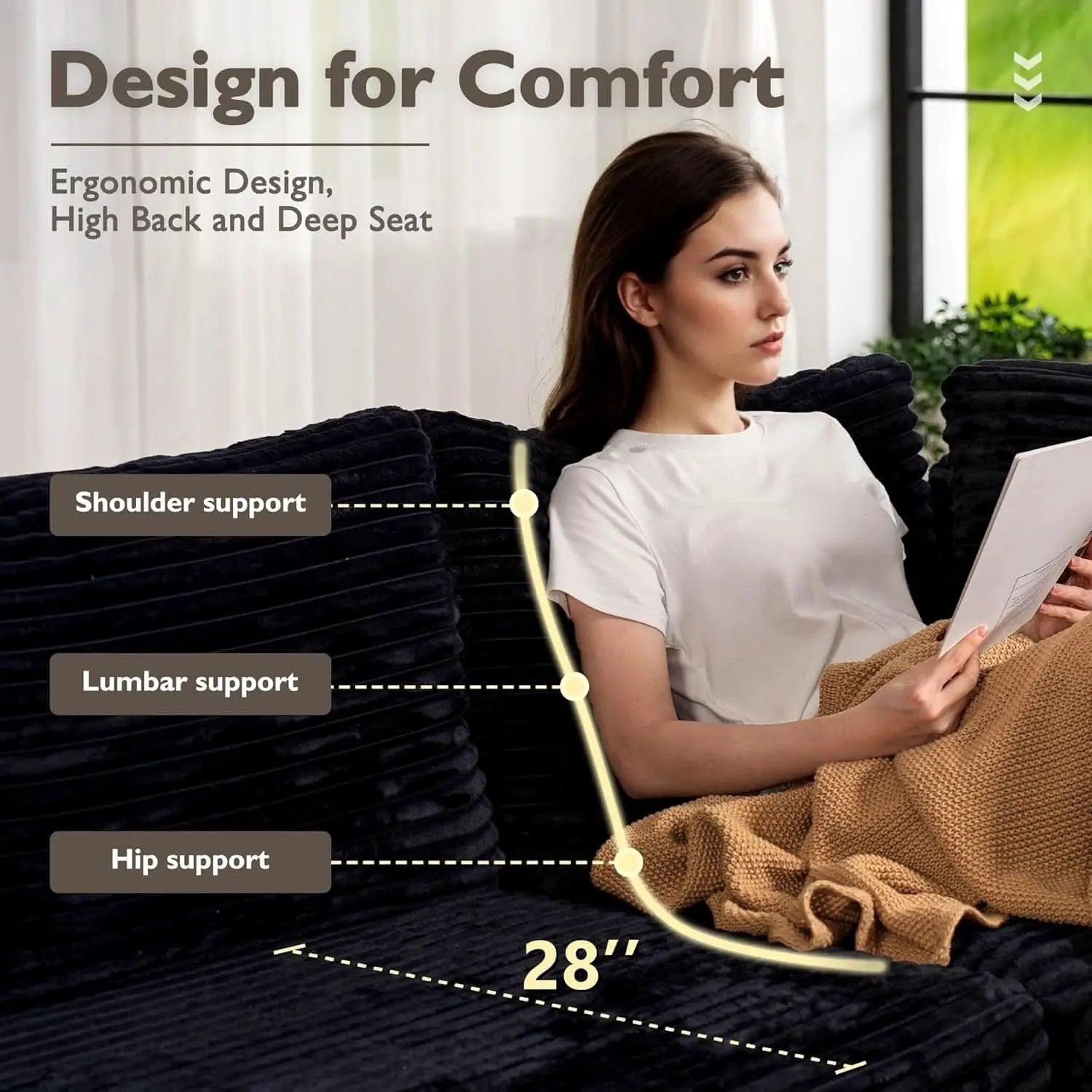 Modular Sectional Sofa Black Corduroy Convertible Sleeper from PriceLows™