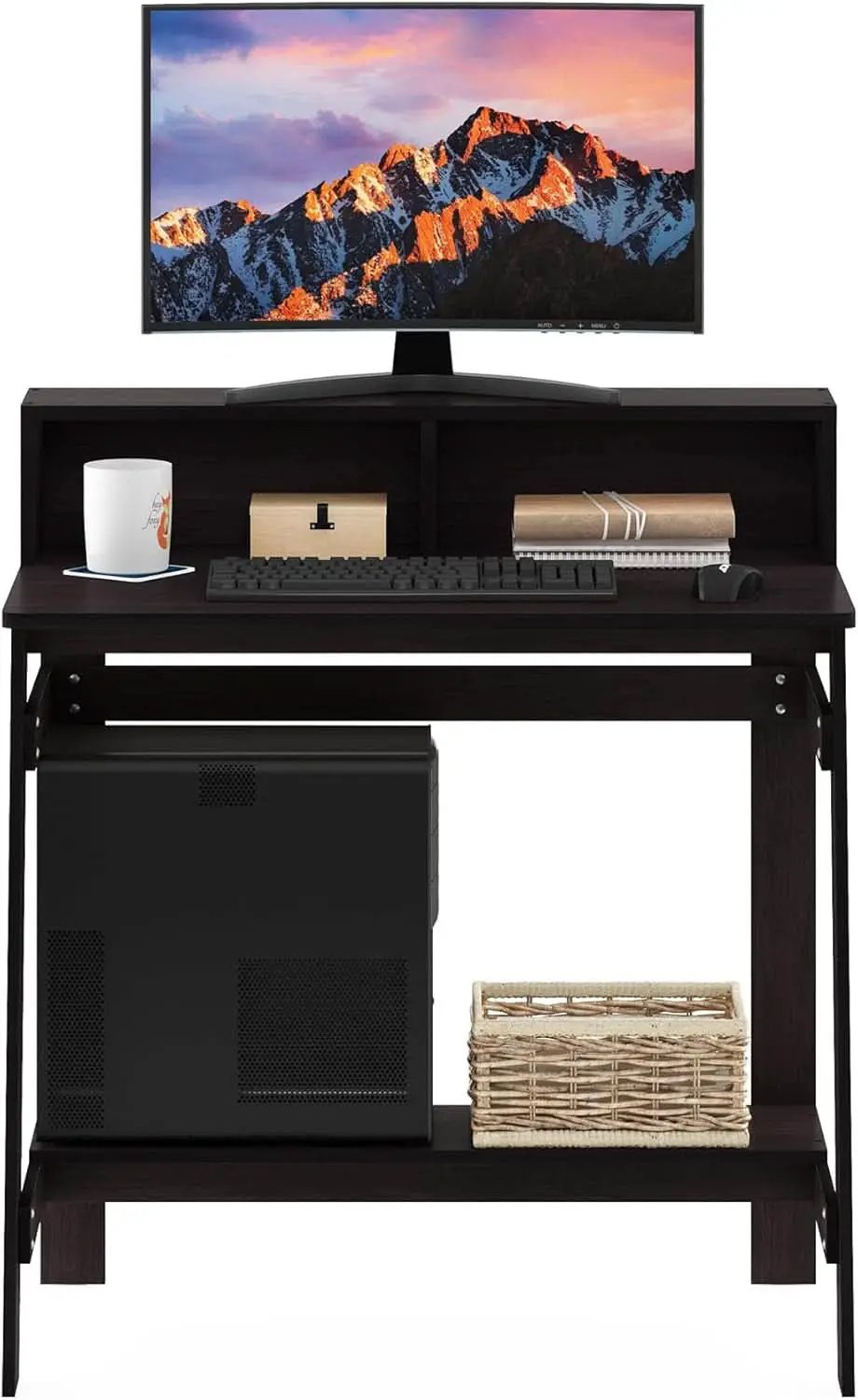 A Frame Computer Desk With Hutch In Dark Walnut Finish from PriceLows™