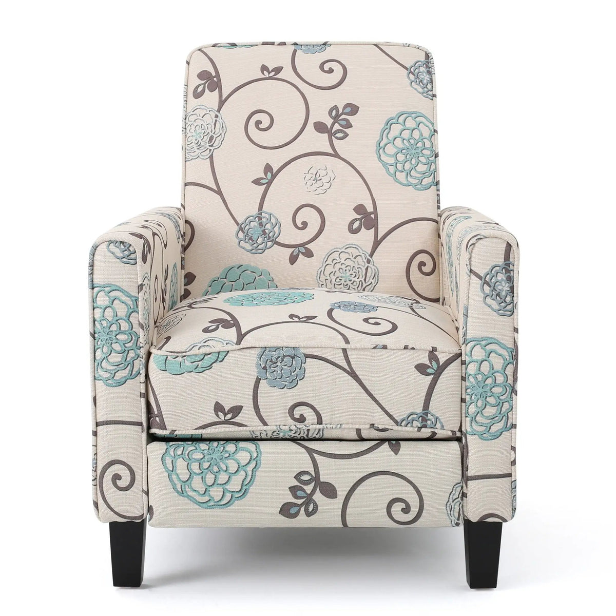 Push Back Upholstered Recliner Armchair | Extendable Footrest | Beech Wood Legs | 3 Reclining Positions