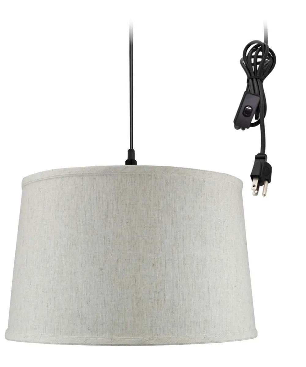 Swag Plug In Pendant | 14 Inch Width | Shallow Drum Textured Oatmeal Shade