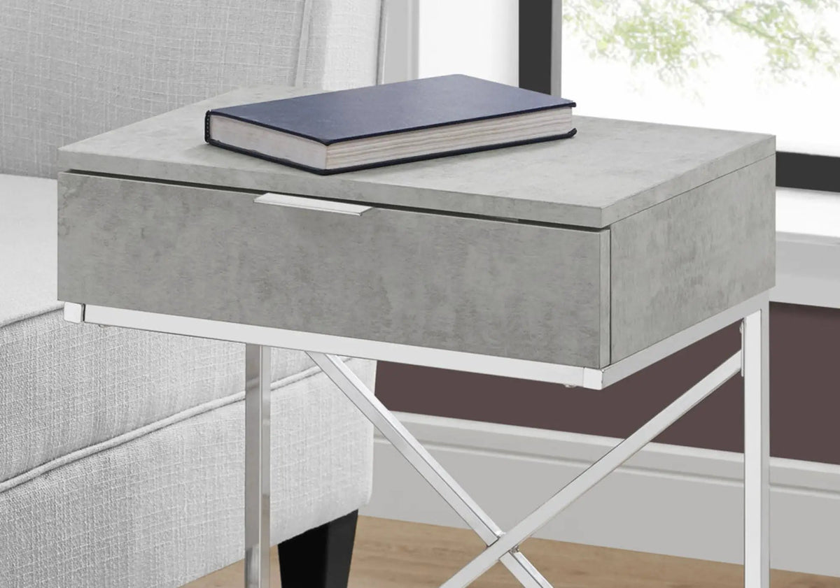 Accent Side Table | Spacious Tabletop | Storage Drawer | Metal Frame