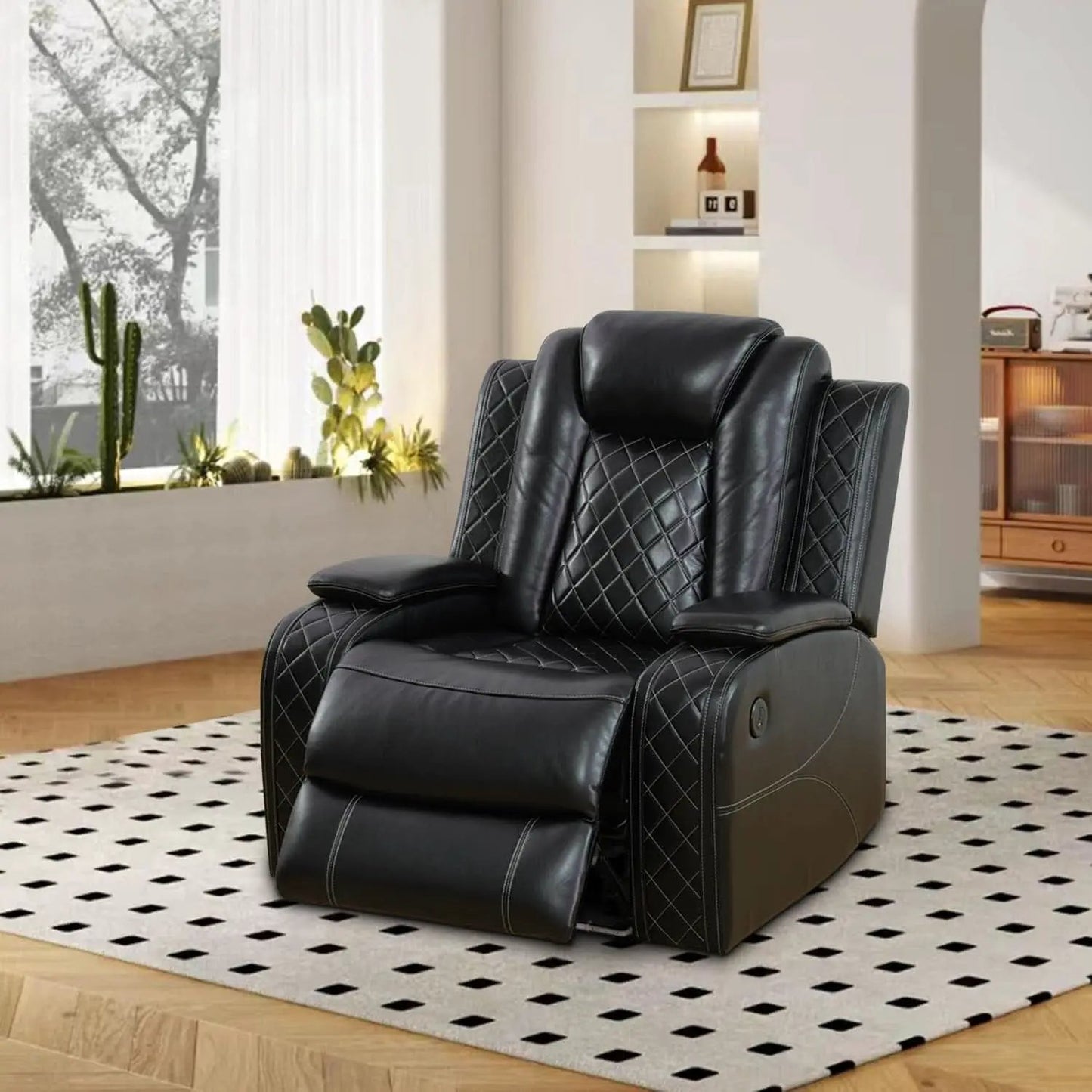 Power Reclining Leather Sofa Set With USB Ports Black from PriceLows™