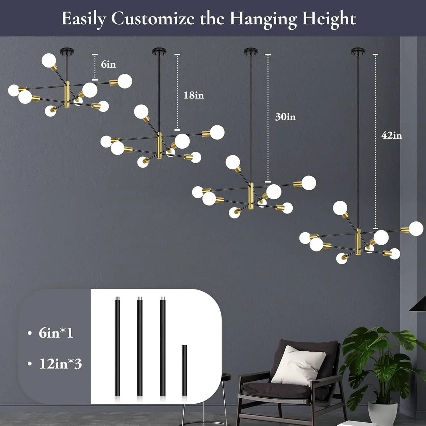 Eight Light Modern Sputnik Chandelier Black And Gold from PriceLows™