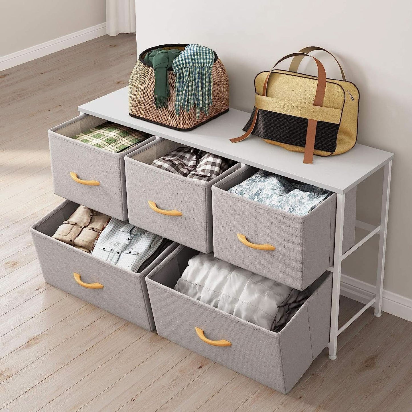 Light Gray 5 Drawer Dresser Tower Unit Small Size Modern from PriceLows™