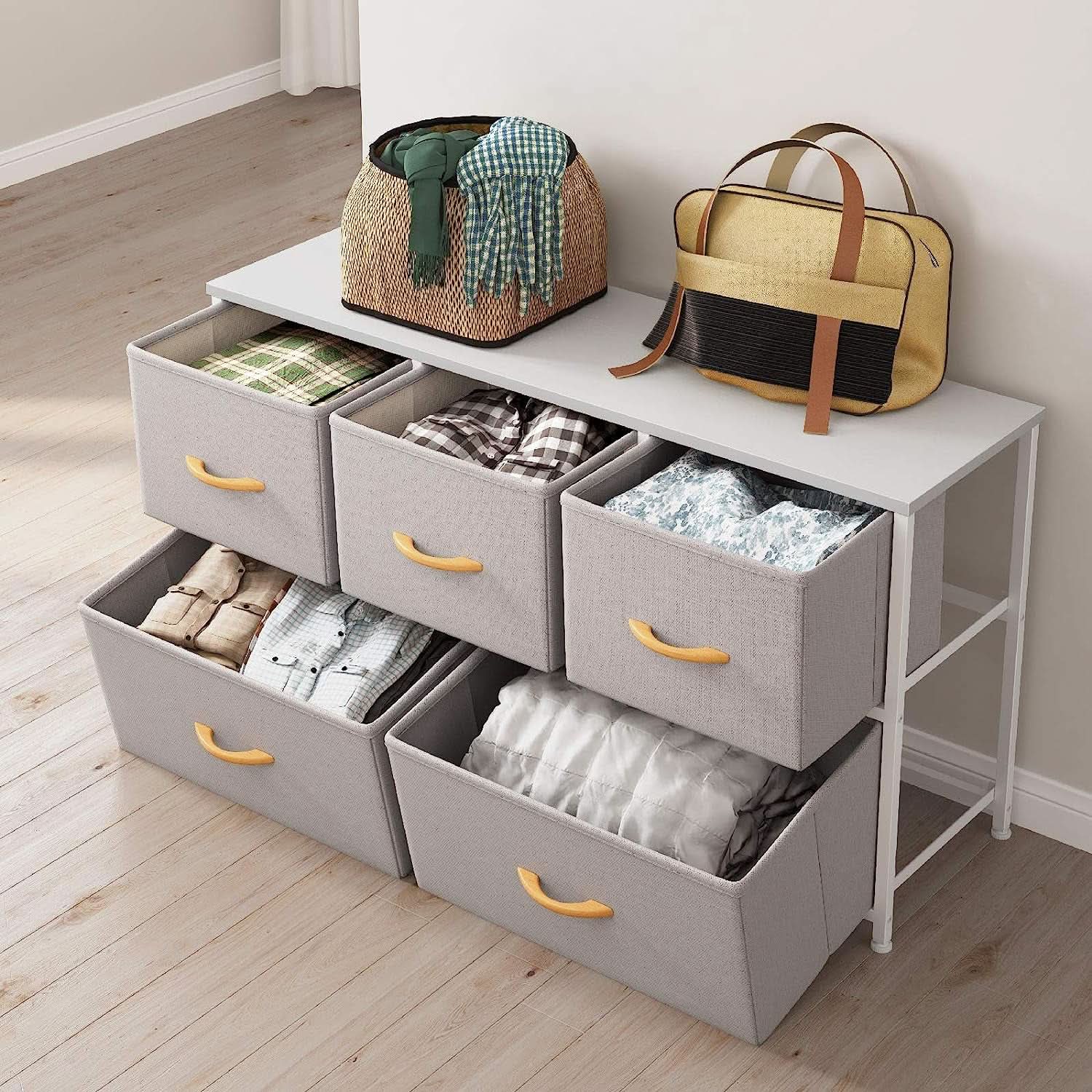 Light Gray 5 Drawer Dresser Tower Unit Small Size Modern from PriceLows™
