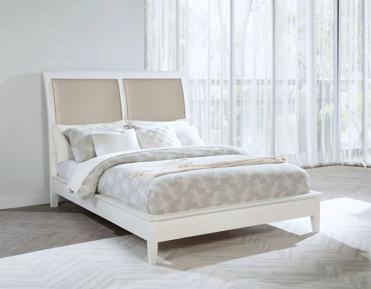 Bexhill 56-inch Upholstered Queen Panel Bed | 67.75 x 92.5 x 57 in | Linen & Fabric | White