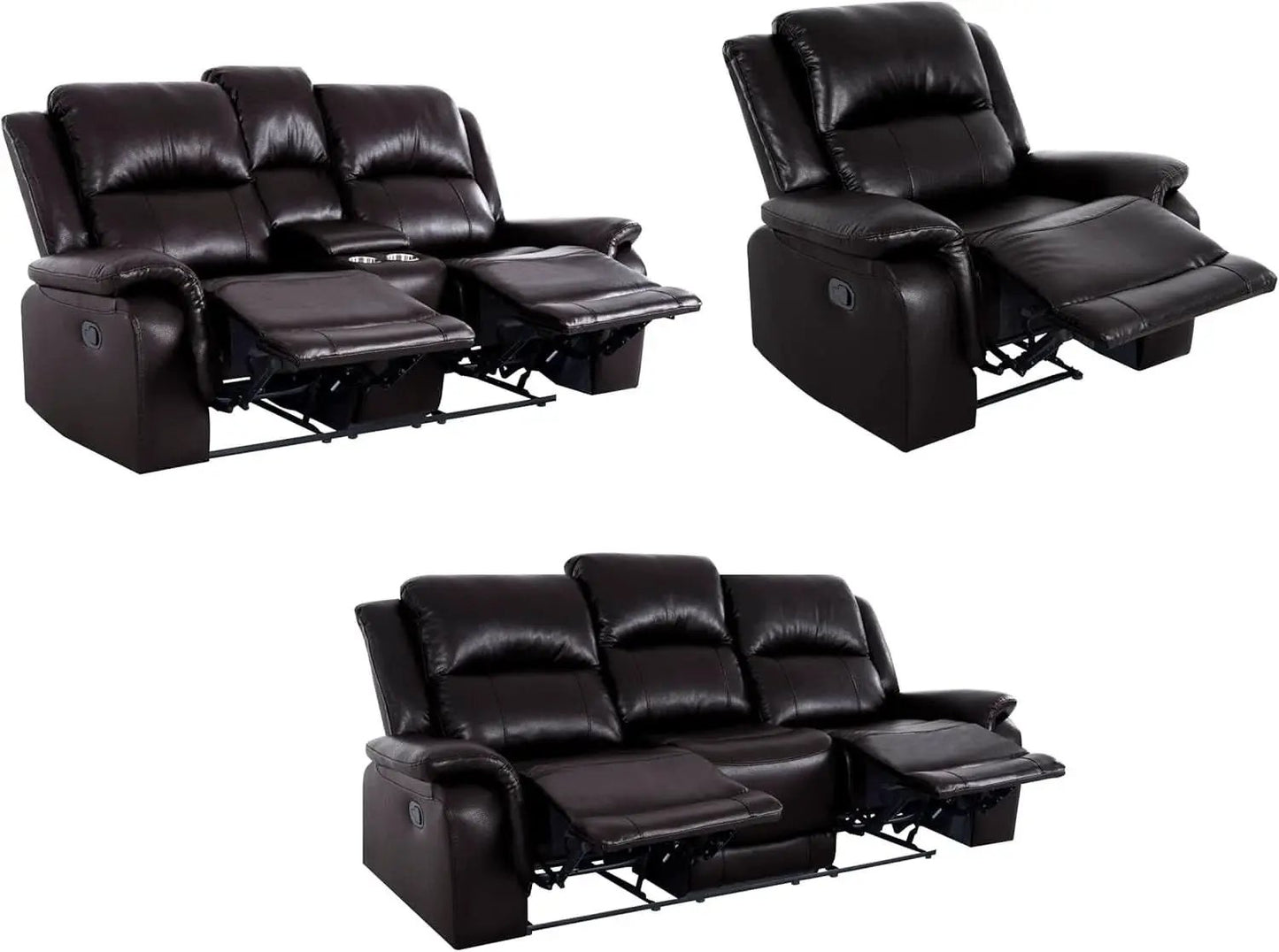 Espresso Leather Sofa Set With Manual Recliner For Living Room from PriceLows™