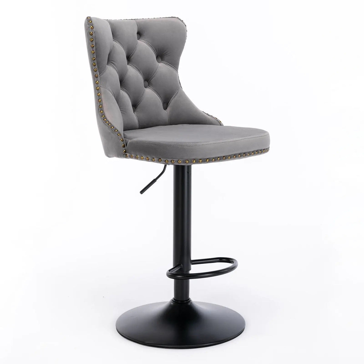 Swivel Barstools | Adjustable Height | Tufted Back With Nailheads | Set of 2