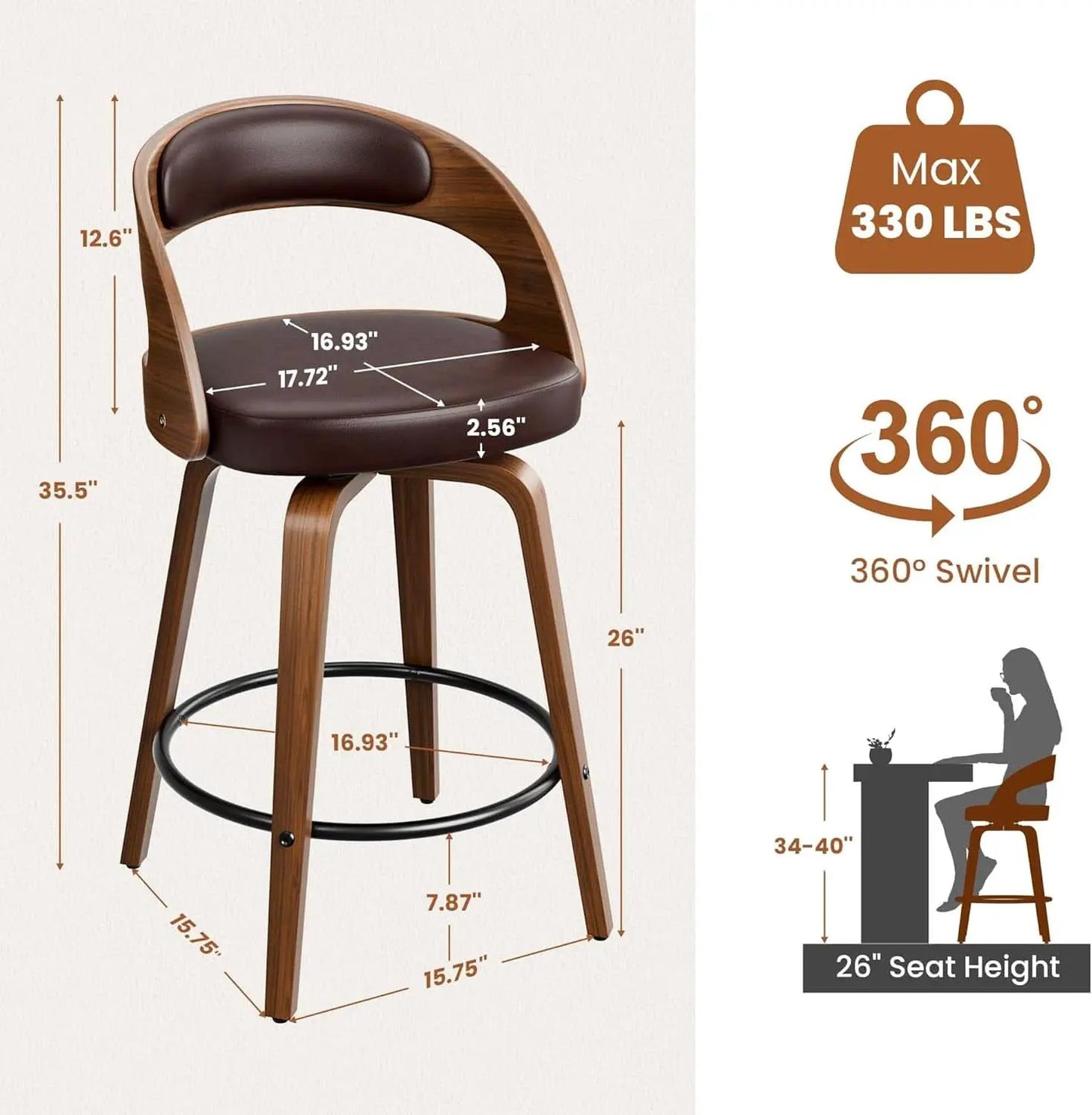 Mid Century Modern Swivel Bar Stools Set of Two from PriceLows™