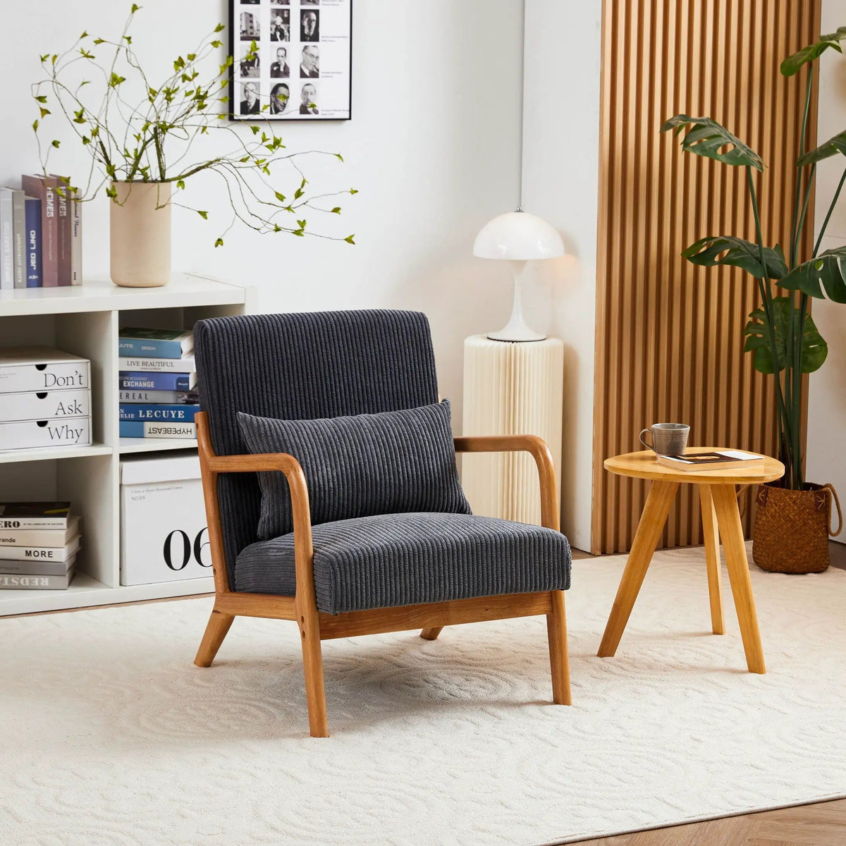 Upholstered Accent Arm Chair | Rubberwood Frame | Removable Pillow | Natural Texture