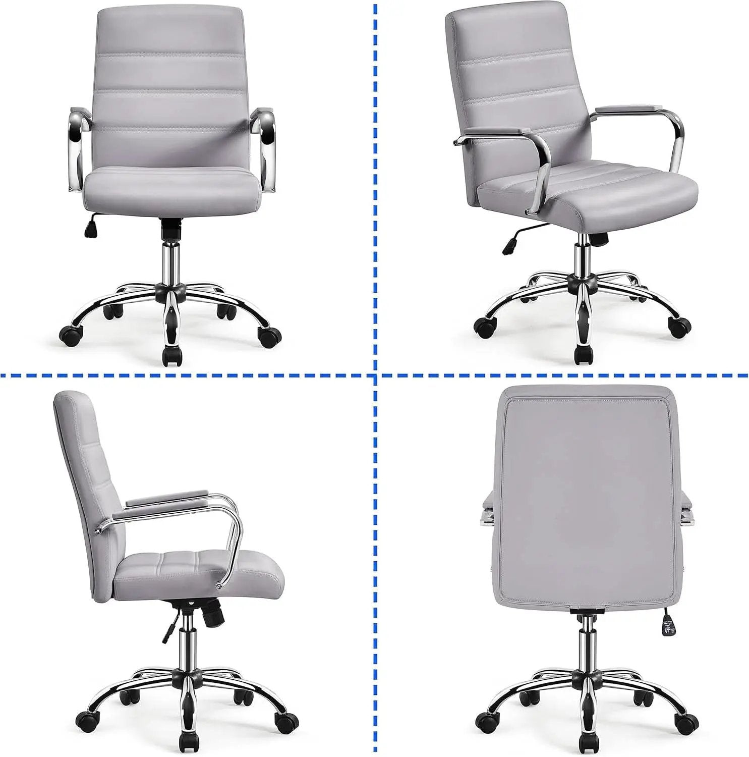 Mid Back Office Chair With Arms Gray Height Adjustable from PriceLows™
