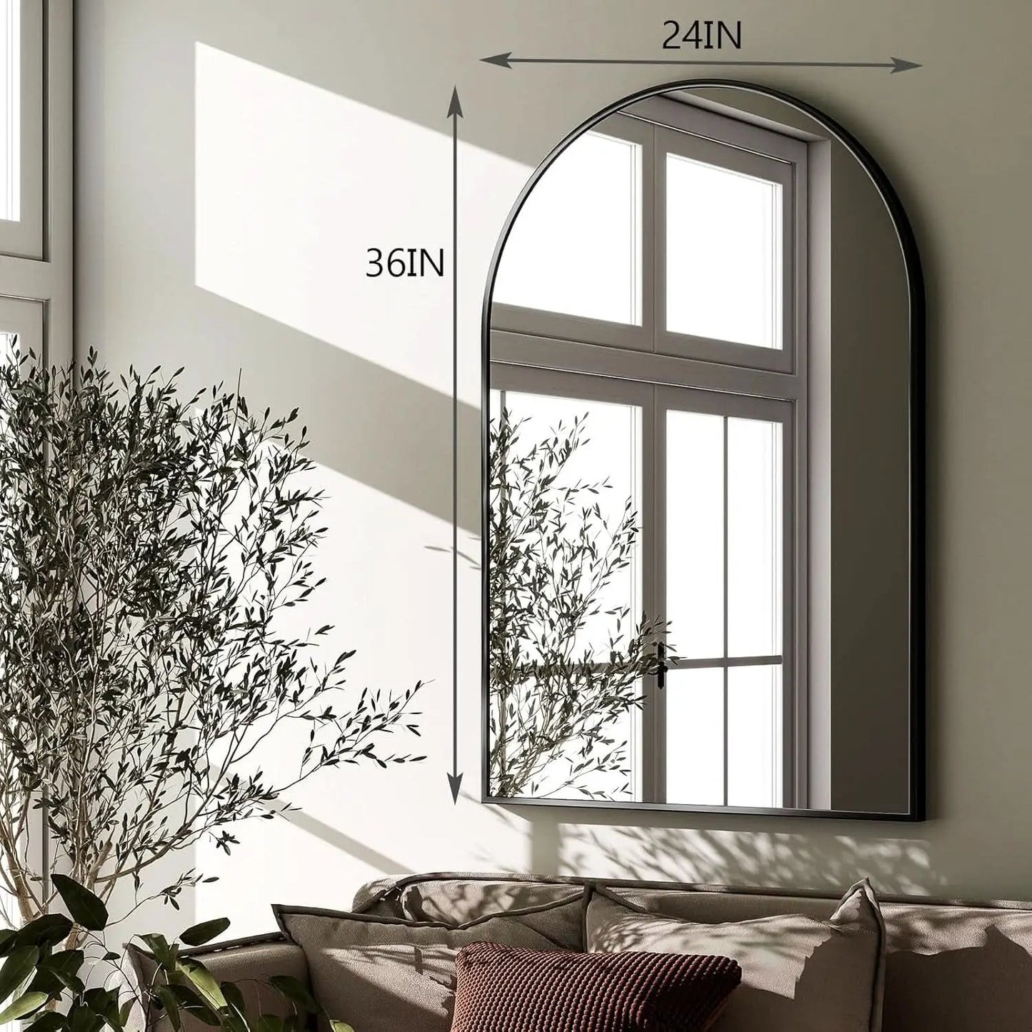 Arched Wall Mirror Black Metal Frame 24 By 36 Inches from PriceLows™