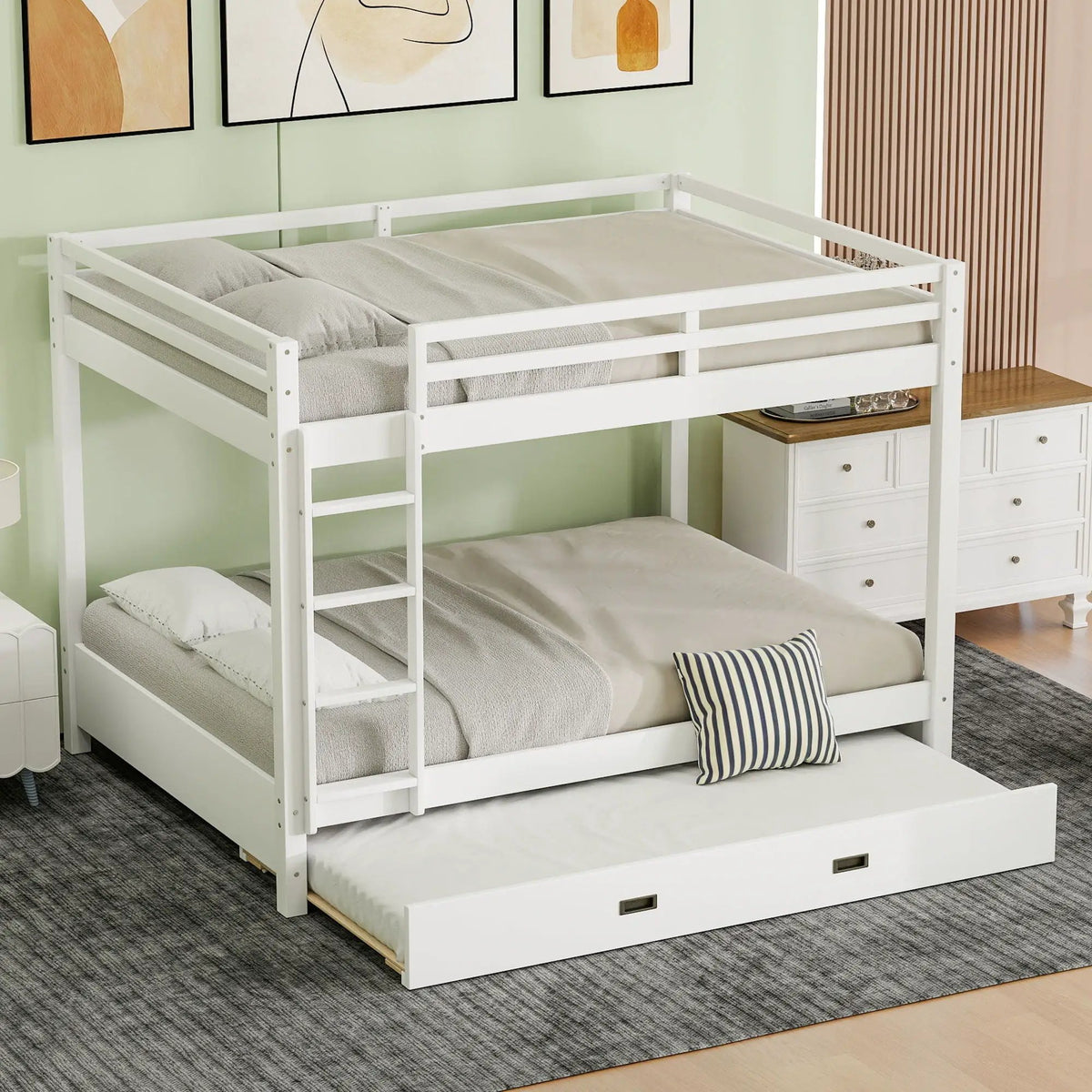 Sturdy Bunk Bed With Ladder | Solid Pine Wood | Guard Rails | Compact Layout