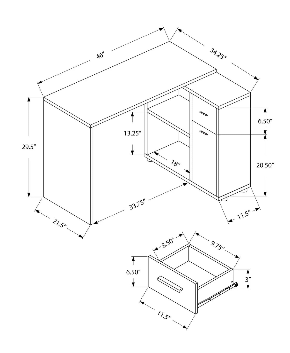 L-Shaped Industrial Desk | 46 Inch Width | Wood-Look Finish | Open And Closed Storage