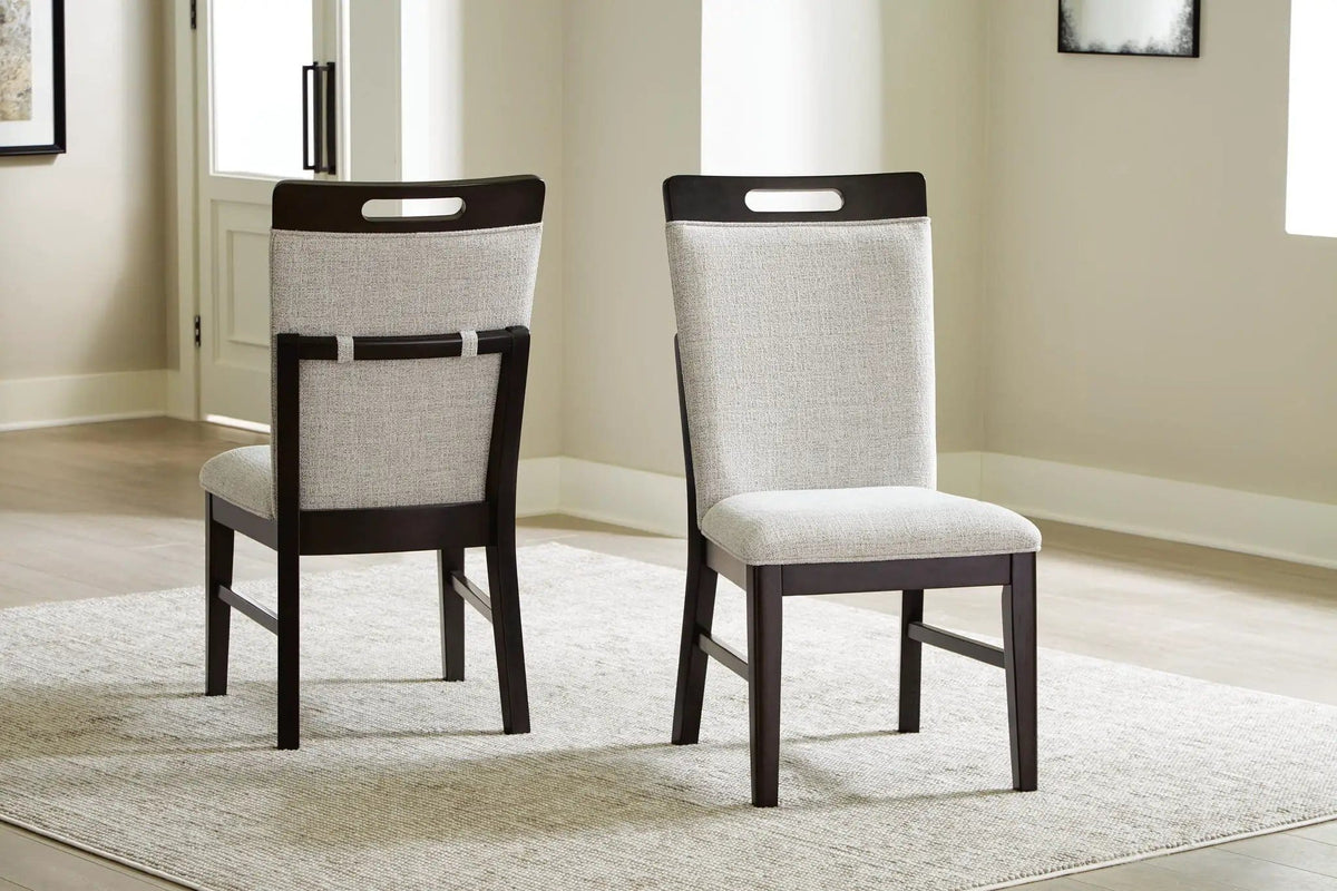 Neymorton Dining Upholstered Side Chair (Set of 2) | 20.25 x 24.5 x 39.38 in | Solid Wood & Fabric | Light Gray / Brown