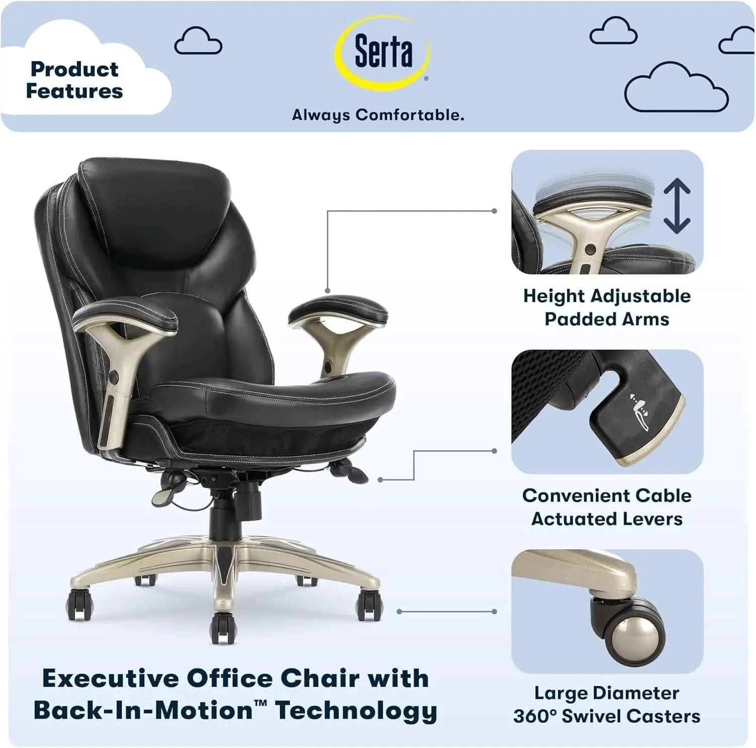 Ergonomic Office Chair Back In Motion Lumbar Support Black from PriceLows™