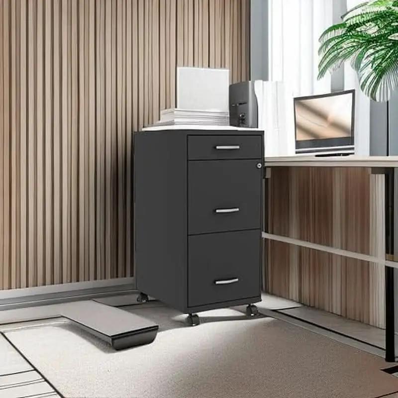 Black 3 Drawer Mobile File Cabinet With Locking Top Drawers from PriceLows™