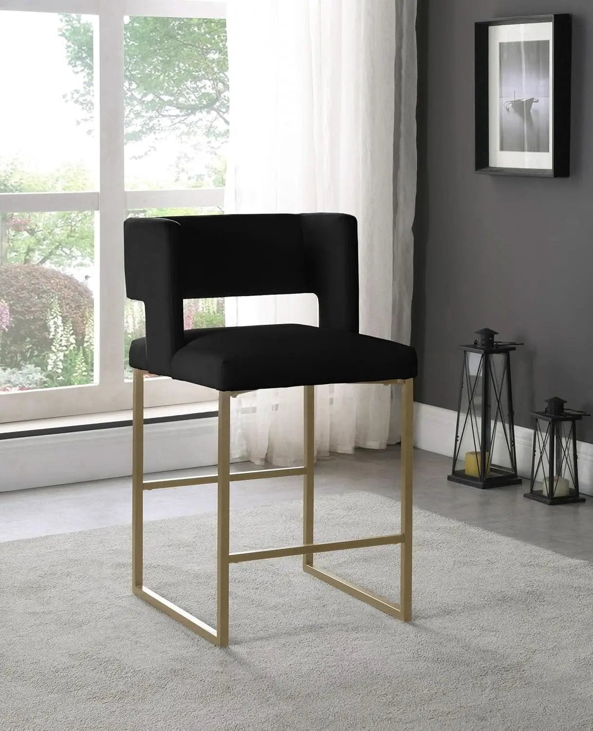 Caleb Collection Counter Height Stool Black Velvet Set Of 2 from PriceLows™