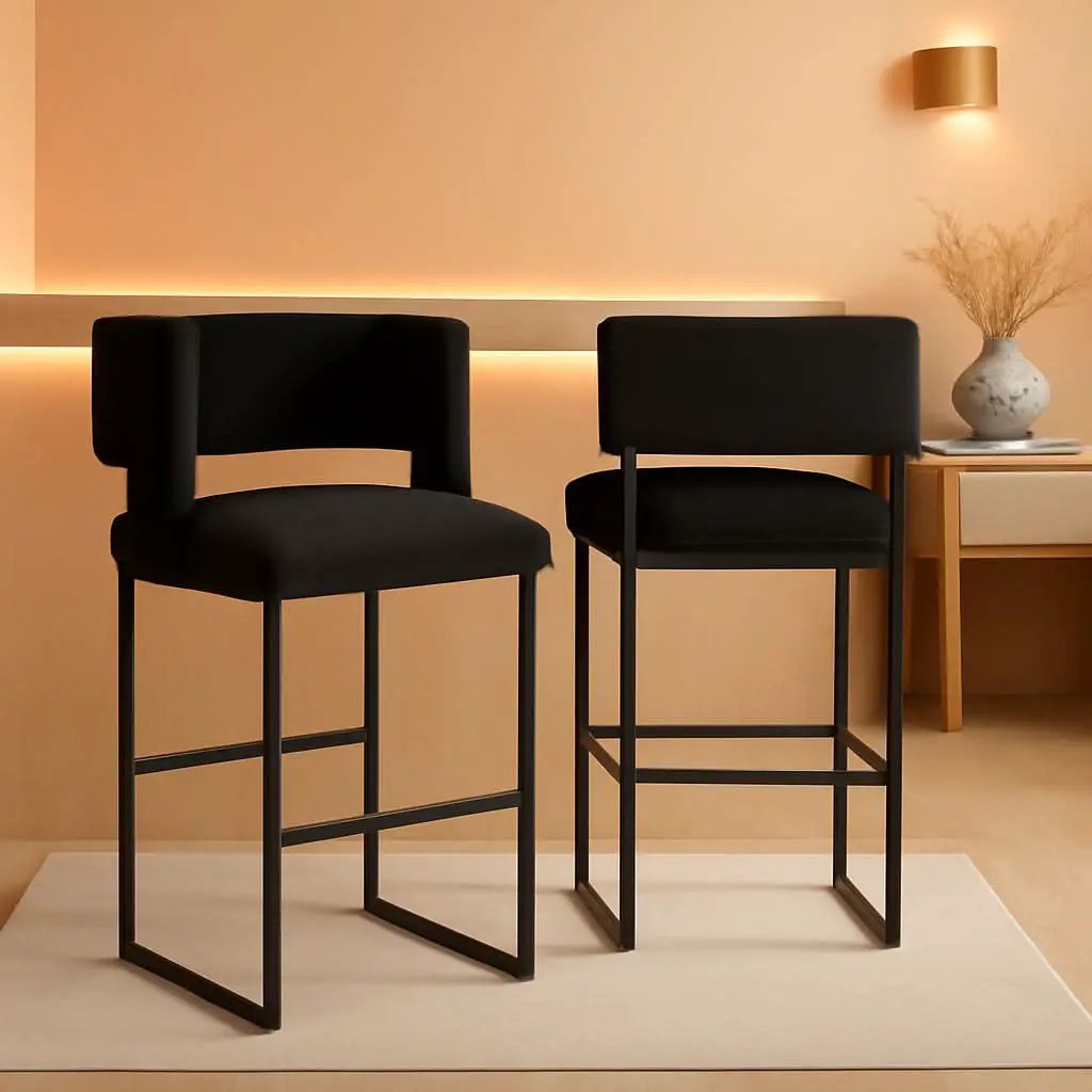 Caleb Collection Counter Height Stool Black Velvet Set Of 2 from PriceLows™