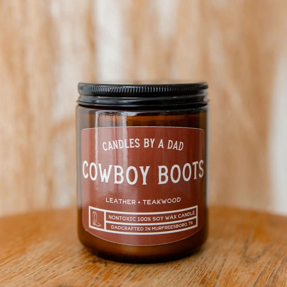 Cowboy Boots Candle | Leather Scent | Hand Poured Wax | 7 Oz