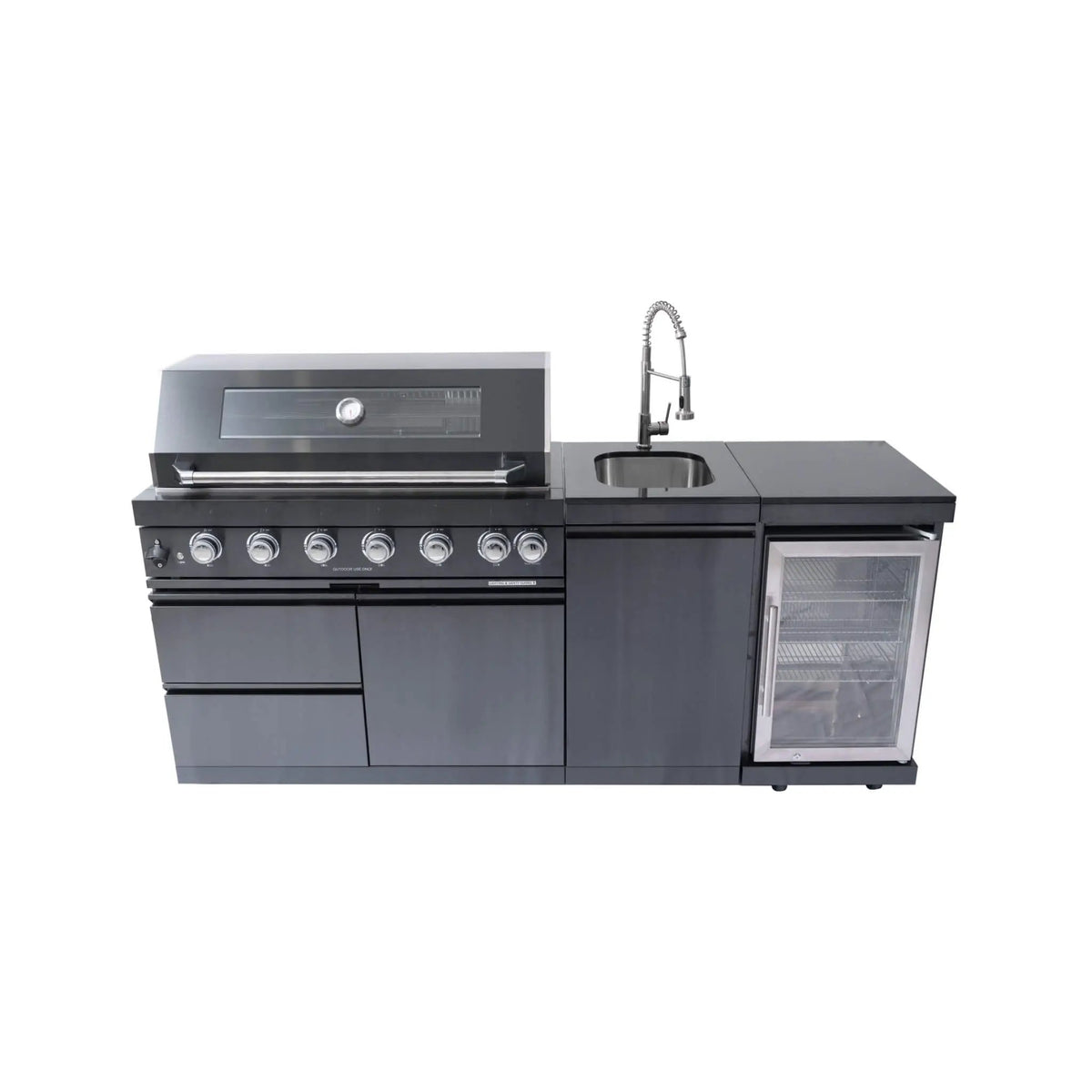 Outdoor BBQ Kitchen Grill Island | Avalon 43 Inch | 6 Burners 85K BTU | Wine Fridge And Rotisserie Kit