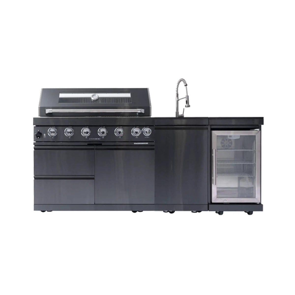 Outdoor BBQ Kitchen Grill Island | Avalon 43 Inch | 6 Burners 85K BTU | Wine Fridge And Rotisserie Kit